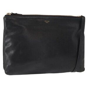Authentic CELINE Trio Small Shoulder Bag Leather Black Gold